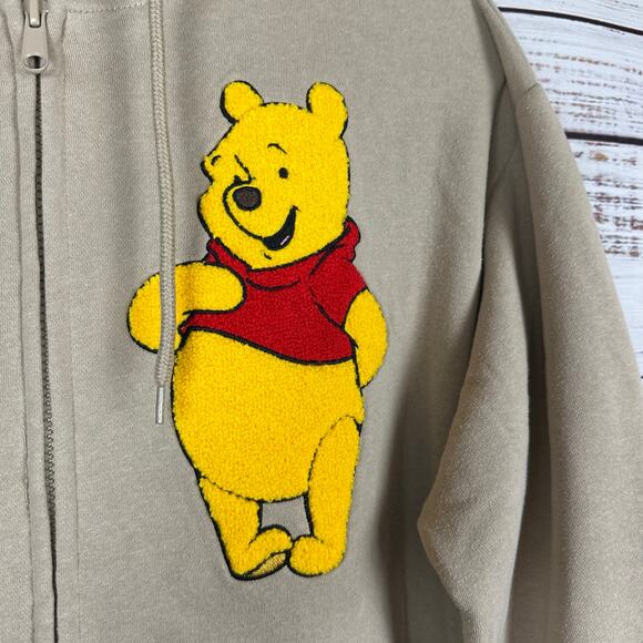 Womens Disney Winnie The Pooh Brown Embroidered Full Zip Hoodie Sweatshirt Sz M - Picture 2 of 8